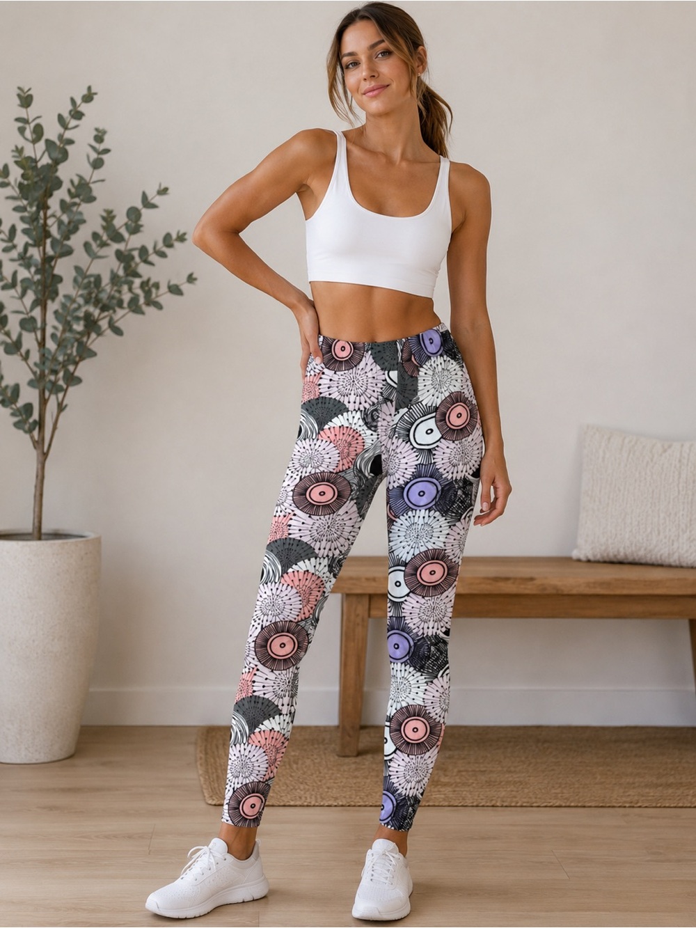 Cozy Pink and Purple Abstract Pattern Leggings Women’s M/L Athleisure
